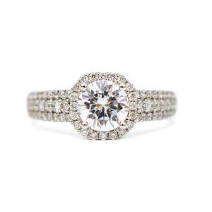 14k White Triple Diamond Band Engagement Ring